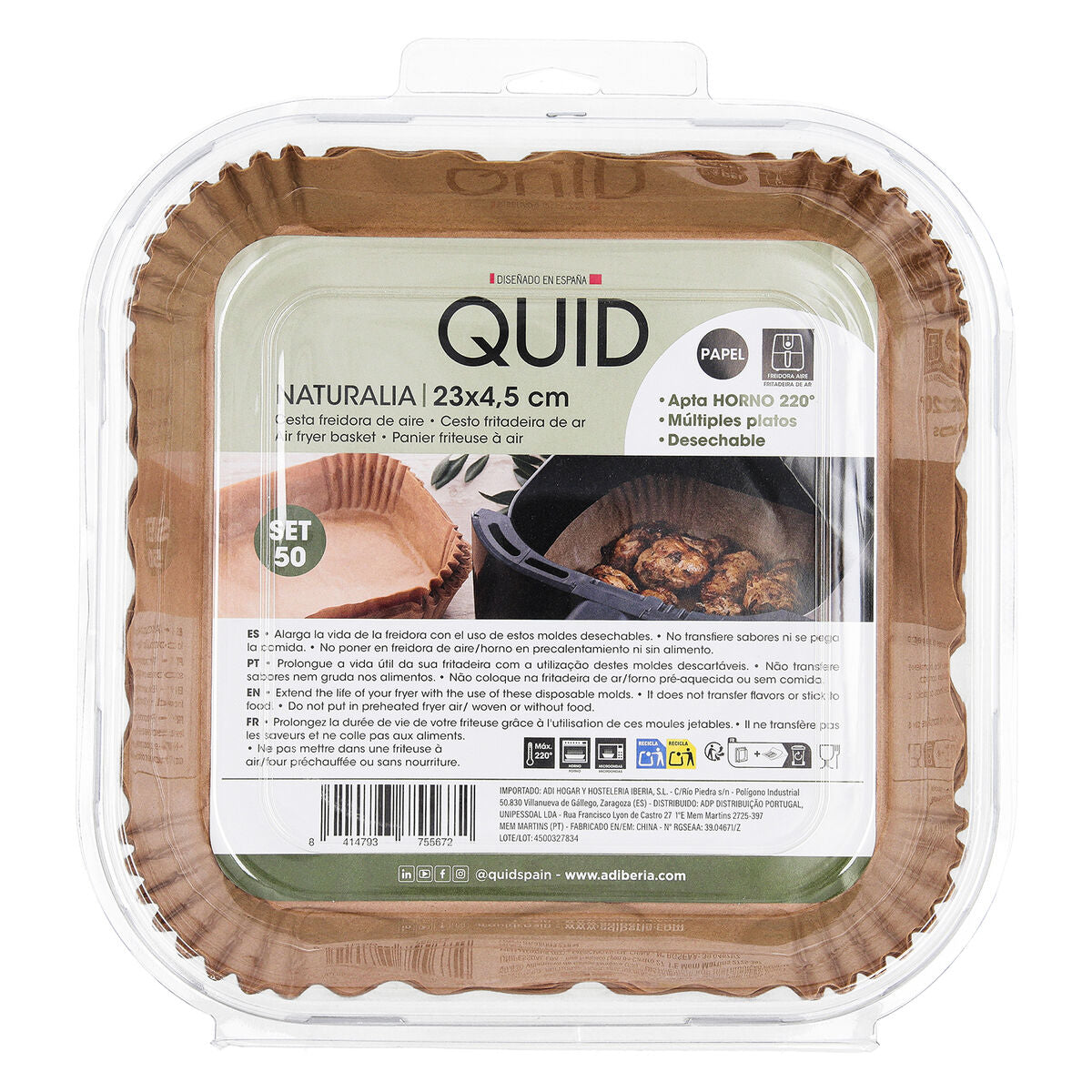 50 Paniers pour Air fryer en Papier carré 23 x 4,5 cm